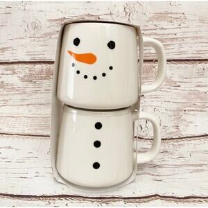 TARGET BULLSEYE Christmas Stackable Ceramic Mugs Set Of 2 Snowman Mugs (NEW)